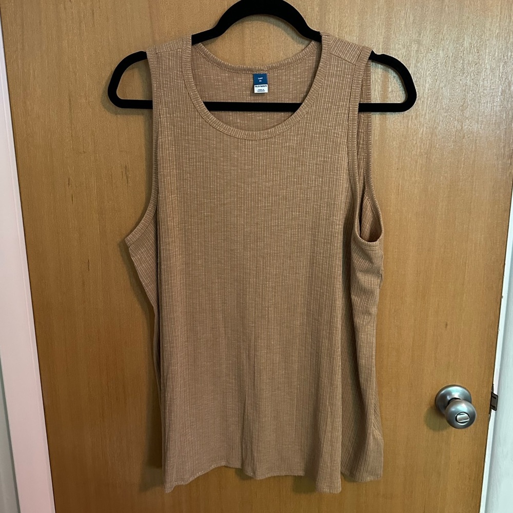 Old Naxy Luxe Ribbed Casual Tan Sleeveless Top Like New